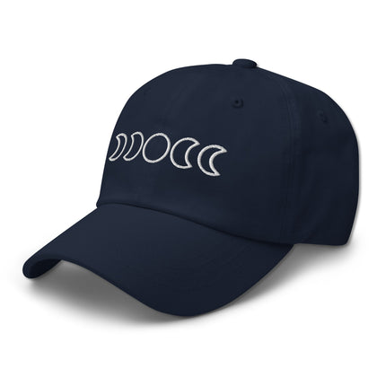Embroidered moon phases baseball cap featuring the full lunar cycle graphic design.
