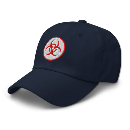 Red Biohazard Symbol Baseball Cap | Embroidered Danger Warning Hat