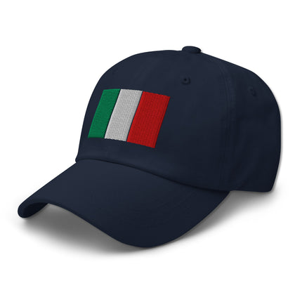Embroidered Italian flag baseball cap featuring green, white, and red national colors.