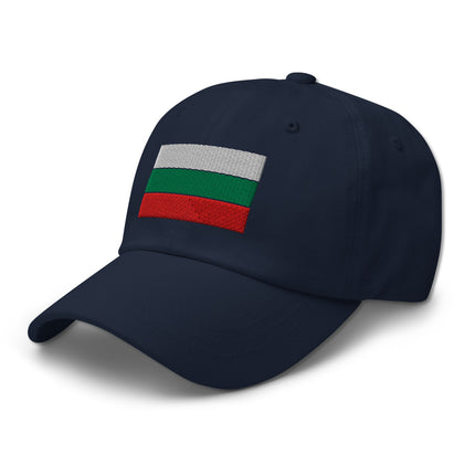 Embroidered Bulgarian flag baseball cap featuring national colors.