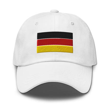 Embroidered German flag baseball cap featuring black, red, and gold national colors.