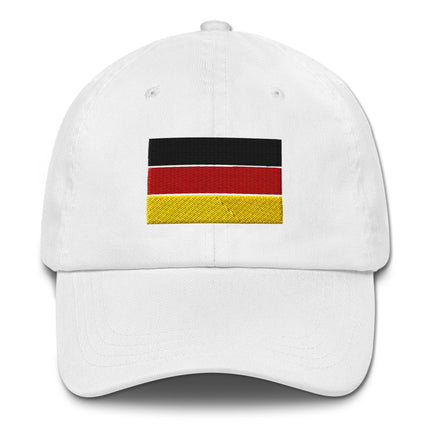Embroidered German flag dad hat in black, red, and gold colors for national pride.