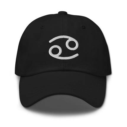 Embroidered Cancer zodiac sign baseball cap featuring the astrological crab symbol.