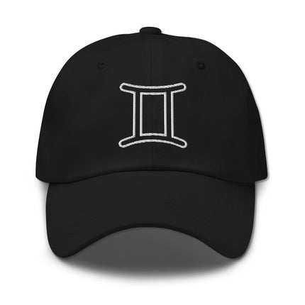 Embroidered Gemini zodiac symbol dad hat with astrological constellation embroidery.