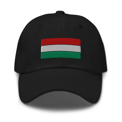 Embroidered Hungarian flag baseball cap showing national pride in red, white, and green.