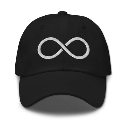 Embroidered infinity symbol baseball cap featuring a forever love graphic design.