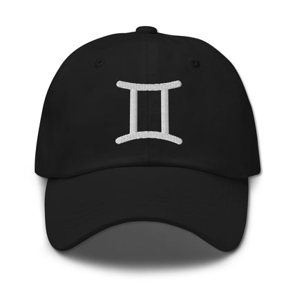 Embroidered Gemini zodiac symbol dad hat for astrology sign lovers.