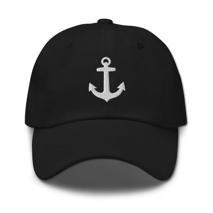 Nautical baseball cap featuring an embroidered anchor symbol graphic.