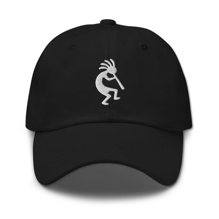 Embroidered Kokopelli hat featuring a Native American flute player graphic baseball cap.