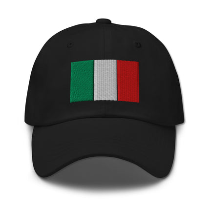 Embroidered Italian flag baseball cap in the national green, white, and red colors.