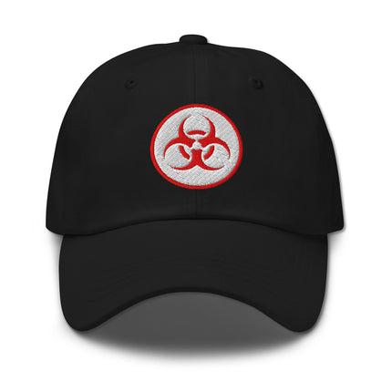 Red Biohazard Symbol Baseball Cap | Embroidered Danger Warning Hat