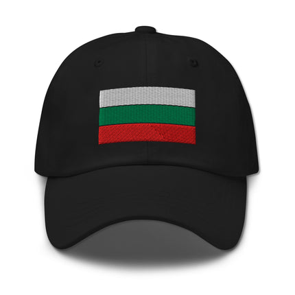 Embroidered Bulgarian flag baseball cap with national colors.