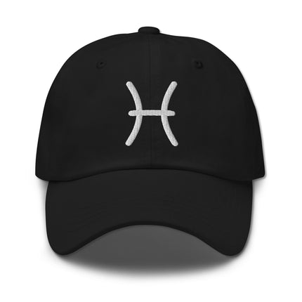 Embroidered Pisces zodiac dad hat baseball cap featuring the astrology symbol.