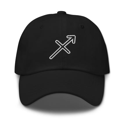 Embroidered Sagittarius zodiac sign outline dad cap with archer symbol.