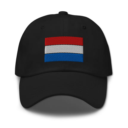 Dutch Pride embroidered dad hat featuring the Netherlands flag design on an unstructured baseball cap.