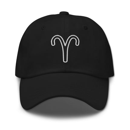 Embroidered Aries zodiac outline baseball cap featuring the celestial symbol of the Ram.