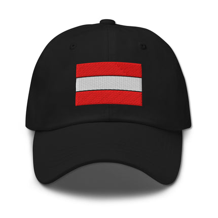 Embroidered Austrian flag baseball cap featuring classic red, white, and red country colors.