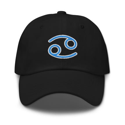 Blue embroidered Cancer Zodiac Sign dad hat baseball cap for astrology lovers.