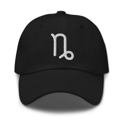 Embroidered Capricorn zodiac symbol baseball cap dad hat for astrology lovers.