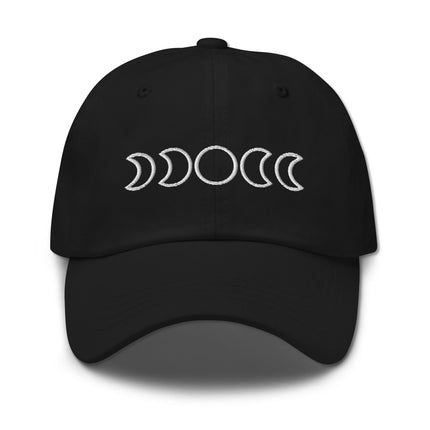 Embroidered dad hat featuring a detailed graphic of the moon phases and lunar cycle.