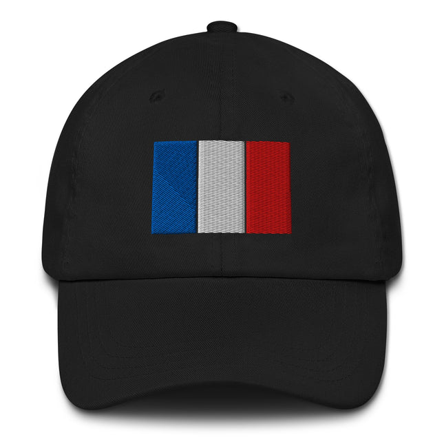 France Flag Black Baseball Cap | French Tricolor Embroidered Dad Hat