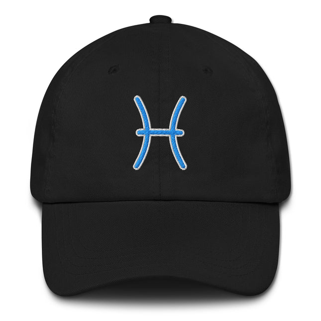 Blue Pisces Zodiac Symbol Embroidered Hat | Astrology Sign Baseball Cap