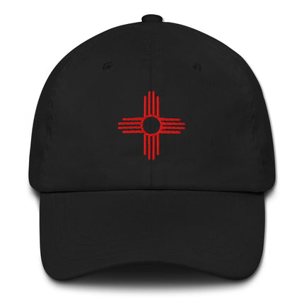 New Mexico Zia Sun embroidered dad hat, authentic Southwest style baseball cap.