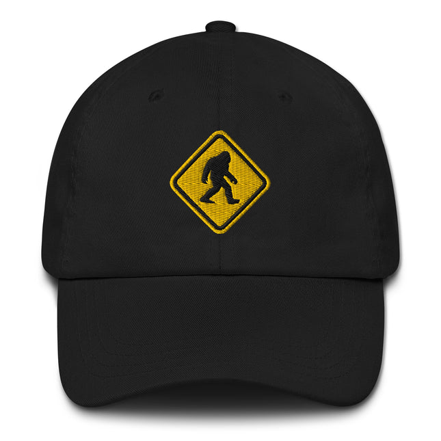 Bigfoot Crossing Sign Embroidered Hat | Sasquatch Warning Symbol Cap