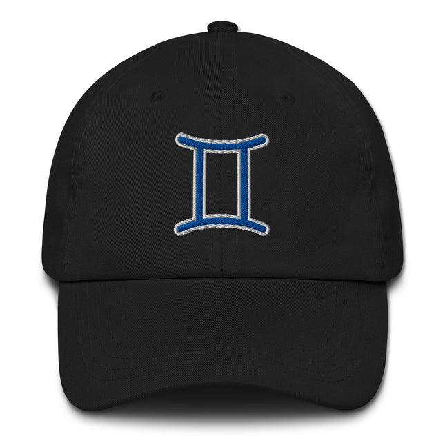 Gemini Zodiac Symbol Hat | Blue Embroidered Astrology Sign Baseball Cap