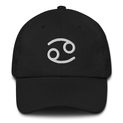 Embroidered Cancer Zodiac sign baseball cap featuring the astrological symbol.