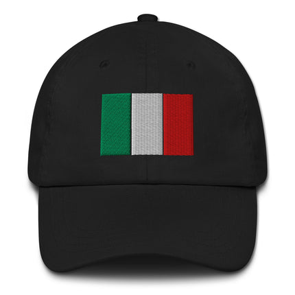 Embroidered Italian flag baseball cap in green, white, and red national colors.