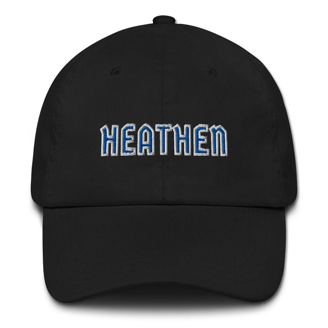 Heathen Embroidered Blue & White Text Dad Hat | Unstructured Baseball Cap