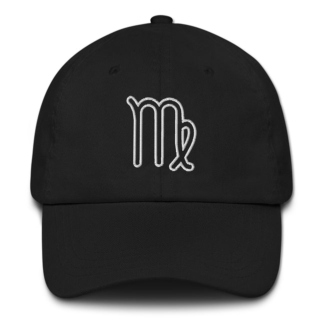 Virgo Zodiac Outline Embroidered Black Hat | Astrology Symbol Baseball Cap