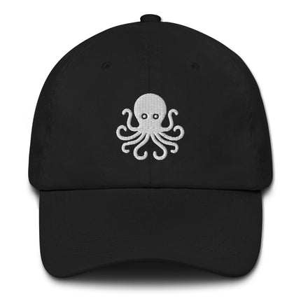 Embroidered octopus dad hat with nautical design; unstructured baseball cap for sea creature lovers.