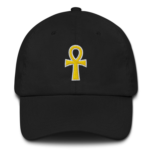Gold Ankh Black Classic Dad Cap | Egyptian Symbol of Life Embroidered Hat