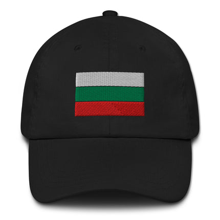Embroidered Bulgarian flag baseball cap featuring the national colors of white, green, and red stripes.
