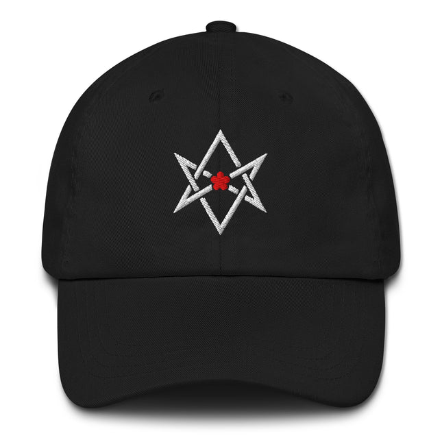 Embroidered Thelema Hexagram Red Star Dad Hat | Unstructured Baseball Cap