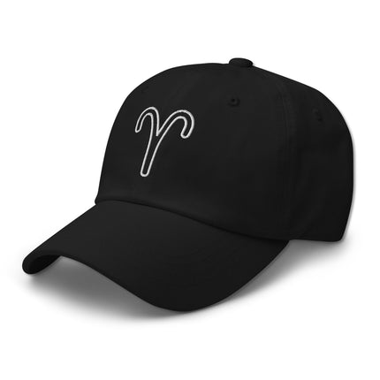 Aries zodiac embroidered outline baseball cap with astrology symbol.