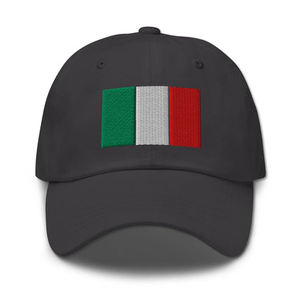 Embroidered Italian flag baseball cap featuring green, white, and red national colors.