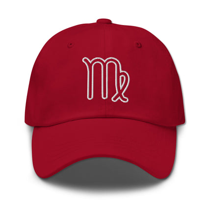 Embroidered black baseball cap featuring the minimalist Virgo zodiac outline symbol.