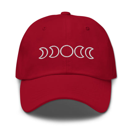 Embroidered moon phases baseball cap displaying the full lunar cycle graphic.