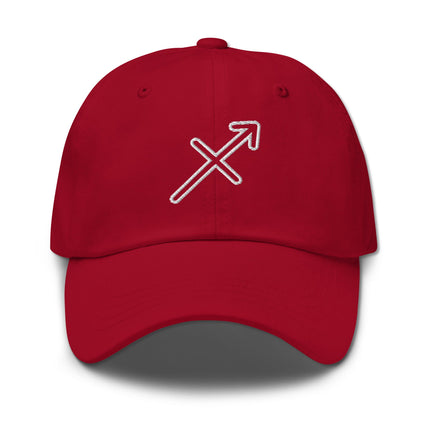 Embroidered Sagittarius zodiac outline dad cap featuring the archer symbol.