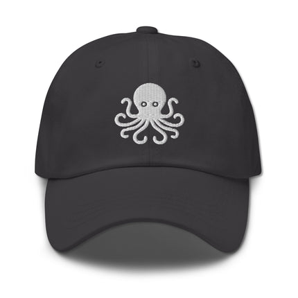Nautical dad hat featuring a detailed embroidered octopus sea creature design.