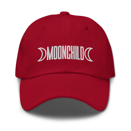 Embroidered dad hat featuring the triple moon spiral Wiccan Goddess symbol.