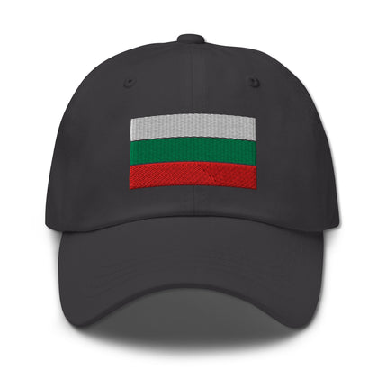 Embroidered Bulgaria flag baseball cap with white, green, and red national stripes.