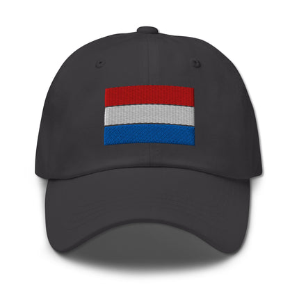 Embroidered Dutch Pride dad hat featuring the Netherlands flag on an unstructured baseball cap.