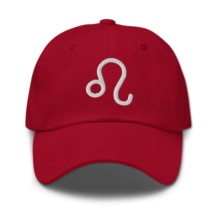 Embroidered Leo zodiac dad hat baseball cap featuring the astrological lion sign design.