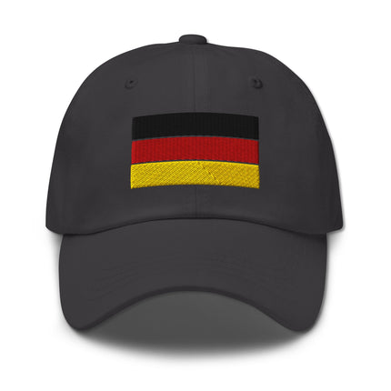 Embroidered German flag baseball cap featuring black, red, and gold colors for Germany fans.