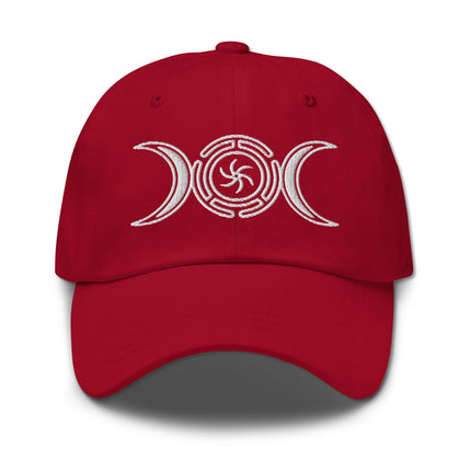 Hecate's Wheel triple moon dad hat with occult celestial goddess symbols.
