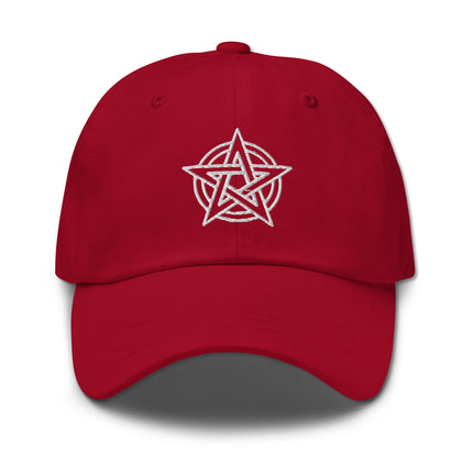 Embroidered pentagram dad hat in unstructured cotton cap style.